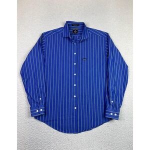 Faconnable Shirt Mens Medium Blue Stripe Dress Cotton Long Sleeve Button Front
